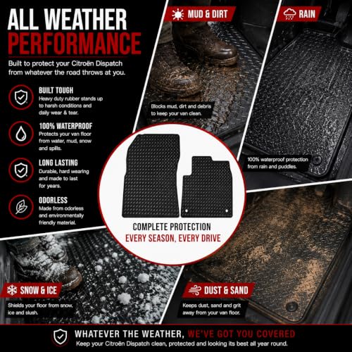 PCM - Floor Mats for Citroen Berlingo Van 2019 To Present Full Coverage Floor Protection - Anti Slip & Fit Car Mat with Clips Easy to Clean Car Carpet - , 2Pc Van Mats (Rubber