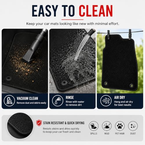 Car Mats Compatible With Ford Fiesta (2011-2017) Tailored Fit Car Floor Mats Set Anti Slip Mat - Non Slip Car Floor Mat - 4 Pc Floor Mat - 2 Clips