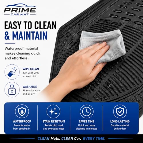 PCM - Universal 3 Piece Car Floor Mats – Heavy Duty 10mm Thick PVC Rubber Car Mats | Black Trim to Fit | Non-Slip All-Weather Protection | Universal Fit for Cars, SUVs & Vans