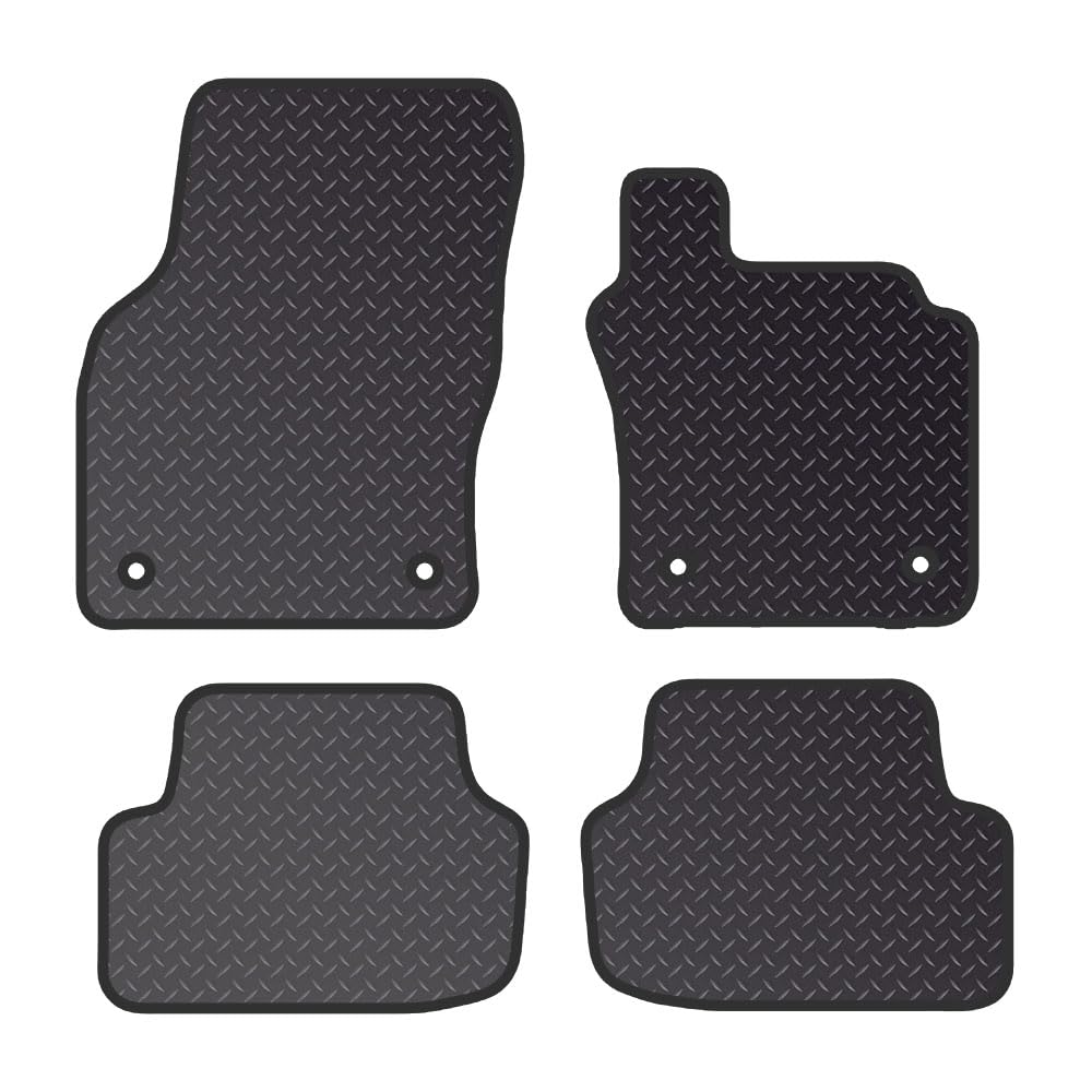 Tailored Mats - Fits VOLKSWAGEN Vw Golf MK7 2012-2020 - Black Standard Rubber 3MM - Anti Slip Mat - Non Slip Car Floor Mat, Fitted With Clips & Granulated Backing - 4 Pc Floor Mat