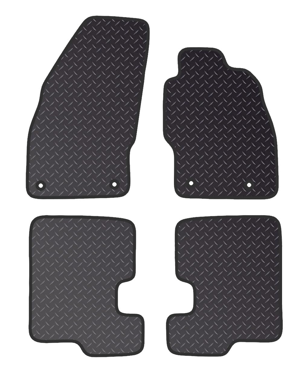 Tailored Mats - Fits VAUXHALL Corsa D 2006-2014 - Black Standard Rubber 3MM - Anti Slip Mat - Non Slip Car Floor Mat, Fitted With Clips & Granulated Backing - 4 Pc Floor Mat Only