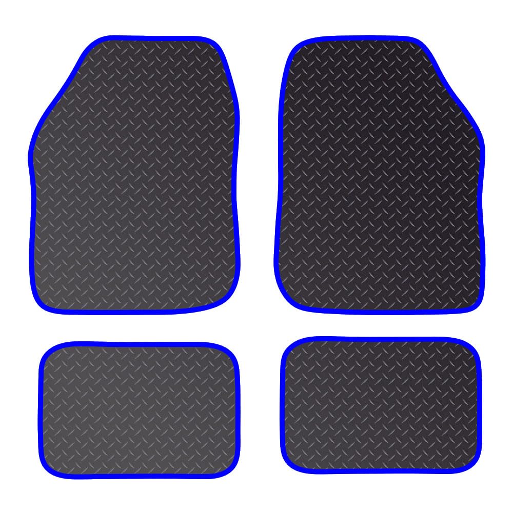 PCM - Rubber Car Floor Mats for Universal Car or Van Tailored Heavy Duty Car Floor Mats 4PC Set Non Slip & Waterproof (BLUE EDGING)