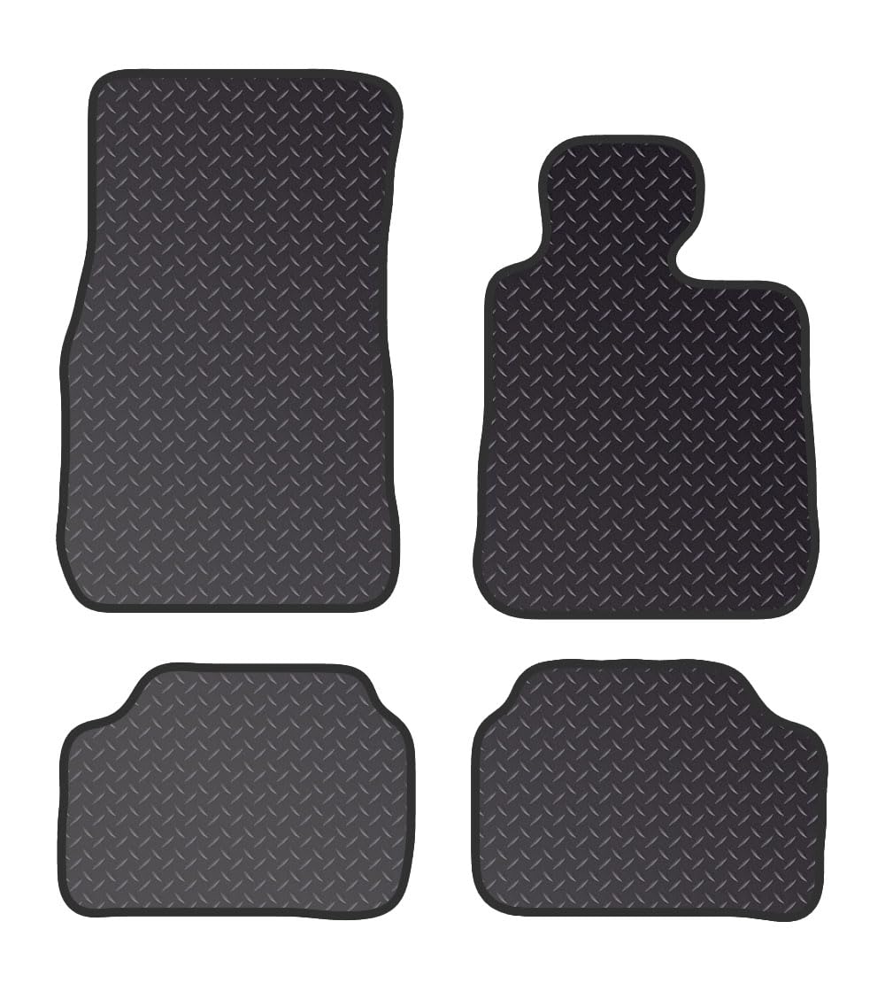 PRIME CAR MATS - Fits Bmw 1 Series 2017-2019 F20 & F21 Hatch - Black Standard Rubber 3MM - Anti Slip Mat - 4 Pc Floor Mat with 2 Pc Clips Fitted With Clips & Granulated Backing