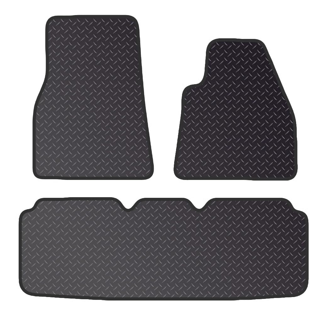 PCM - Floor Mat for Tesla Model S fits for (2012 On) - Black Standard Rubber 3mm - Tailored Car Mats - Car Floor Mat, with Anti Slip Backing - 3 pcs Floor Mat Set with 2 Clips
