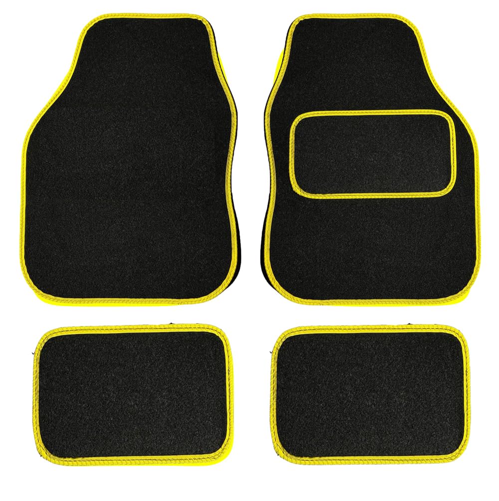 PCM - Car Floor Mats for Universal Car or Van Tailored Heavy Duty Car Floor Mats 4PC Set Non Slip Carpet (YELLOW EDGING)