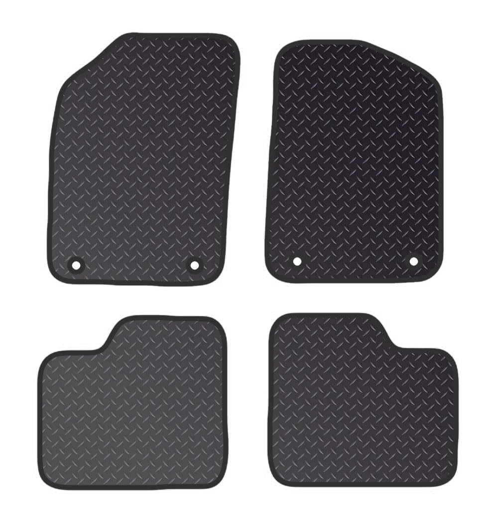 PCM - Tailored Fit Car Floor Mats for Fiat 500 2012 To Present (Not Fit hybrid & Electric) - White Edging Rubber 3MM - Anti Slip, Fitted With Clips & Granulated Backing - 4 Pc Floor Mat