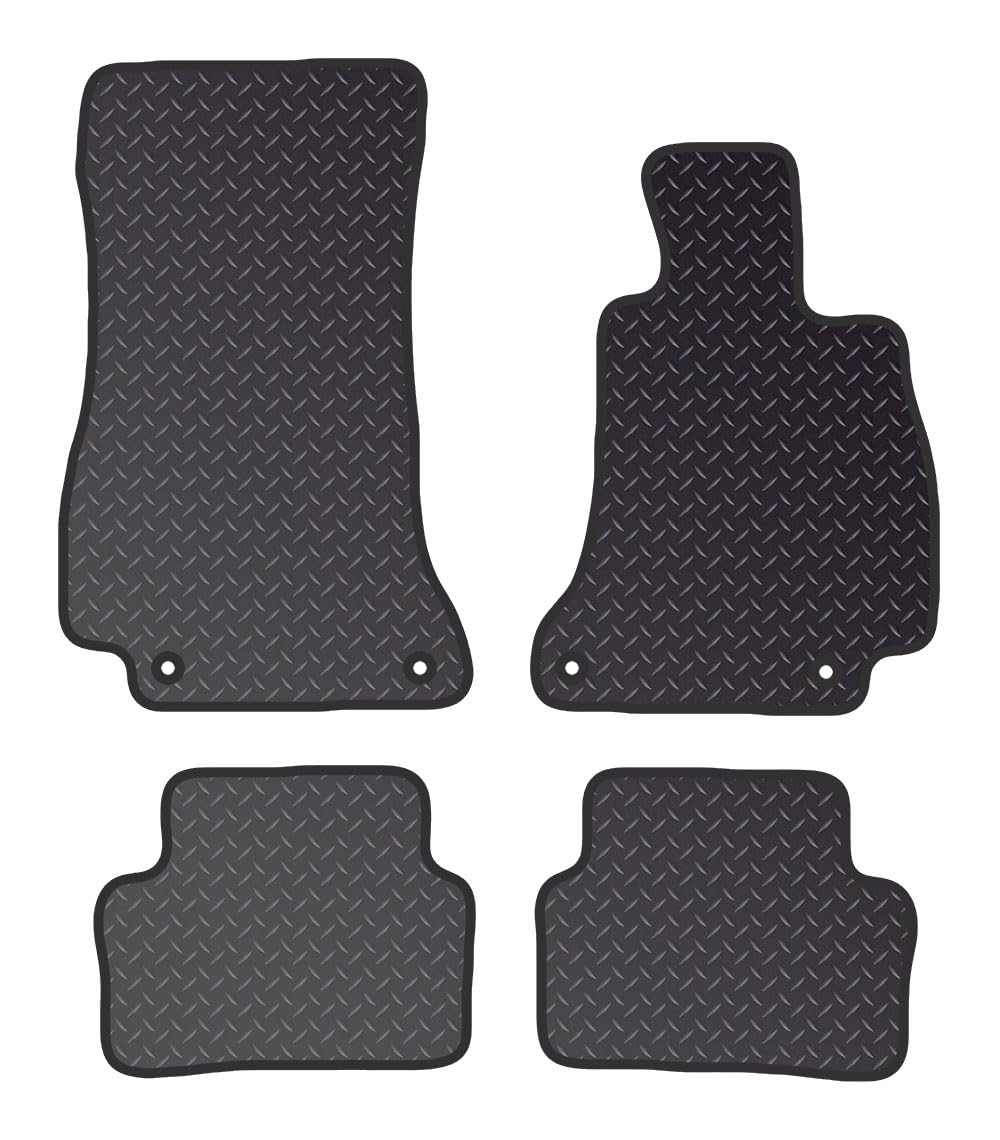 PCM - Tailored Car Floor Mats for Mercedes E Class Saloon (2016 - Present) 4 CLIPS - Black Standard Rubber 3mm - Full Floor Protection - Anti Slip & Fit Mat with Clips Easy Clean - Black Edging