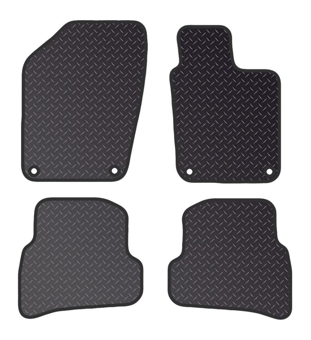PRIME CAR MATS - Fits Volkswagen Polo 2009-2018 - Black Heavy Duty Rubber 5MM - Anti Slip Mat -4 Pc Floor Mat with 4 Pc Clips Fitted With Clips & Granulated Backing