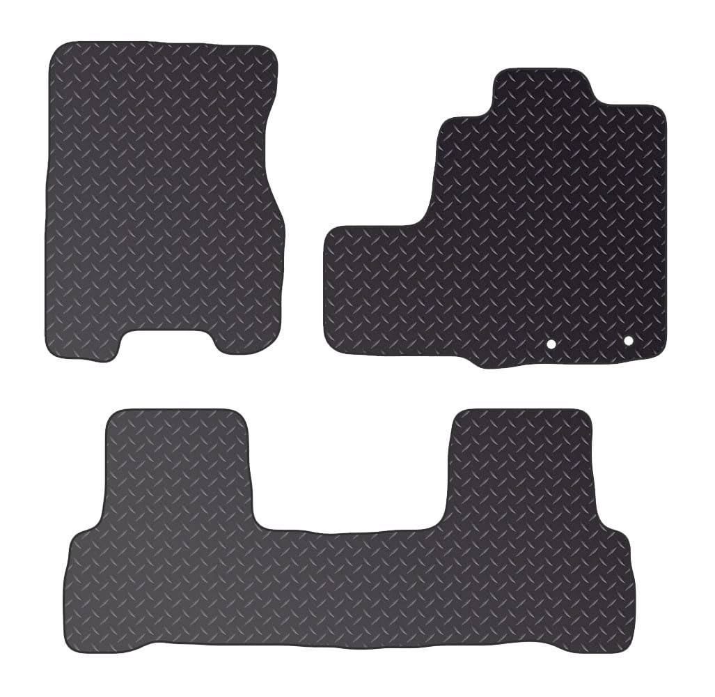PCM - Car Floor Mats Compatible with Honda CRV Model from (2000-2015) - Black Heavy Duty Rubber 5mm - Tailored Car Mats with Anti Slip Backing - 3 pcs Floor Mat Set with 2 Clips