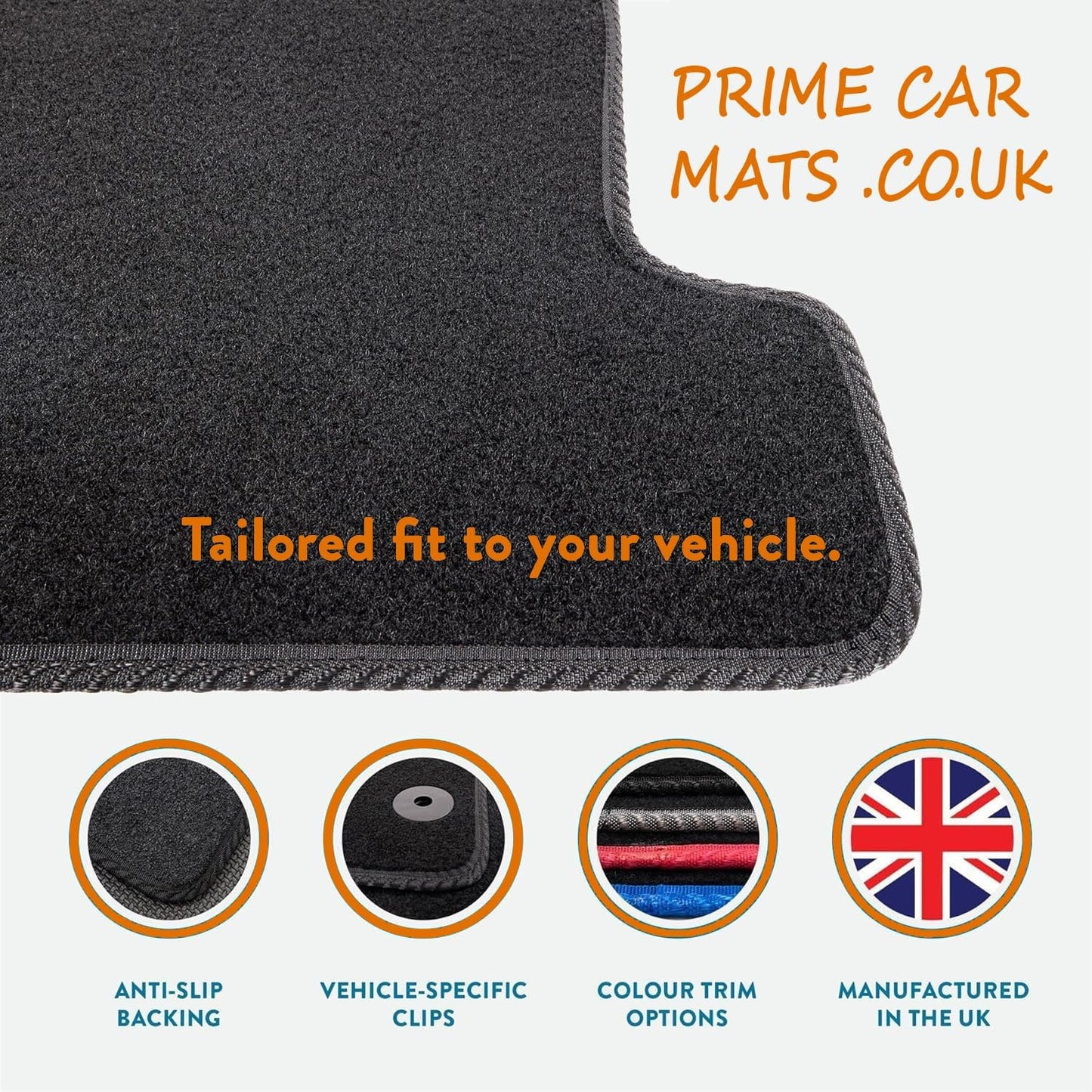 PCM - Tailored Mats - Fits VAUXHALL Corsa D 2006-2014 - Black Carpet - 4 Pc Floor Mat Only