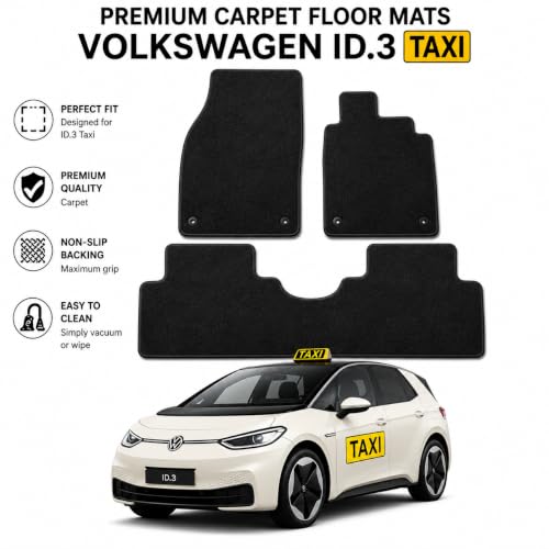 PCM - Tailored Fit Car Floor Mats for Volkswagen ID.3 Taxi Floor Mats 3 Piece Set 2021+ , Custom Fit, Waterproof, Anti-Slip Car Mats