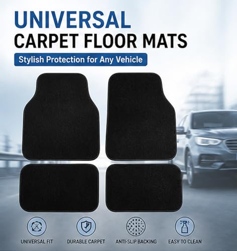 PCM Car Mats Universal - Floor Mat for Kia, Ford Universal Cars or Vans Tailored Heavy Duty Car Floor Mats 4PC Set Non Slip Car Carpet