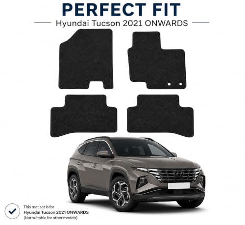 PCM- Car Floor Mats fits for Hyundai Tucson from 2021 ON - Tailored Car Mats - Car Floor Mat, with Anti Slip Backing - 4 pcs Floor Mat Set with 2 Clips