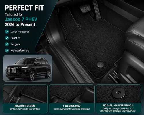 PCM - Car Floor Mats fits for Jaecoo 7 PHEV 2024 to Present, Custom Fit Carpet Car Mats, Full Coverage Floor Protection, Anti Slip Backing, Waterproof, Easy Clean ( , Carpet
