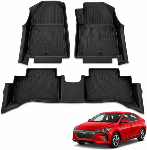TPE Molded Floor Mats for Hyundai Ioniq Hybrid 2016–2024 – Custom Fit All-Weather Car Mats, Waterproof, Anti-Slip, Heavy Duty Interior Protection (Full Set Front & Rear) (TPE Molded Floor Mats)