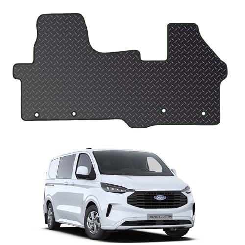 Rubber Floor Mats Fits for Ford Transit Custom (2024+) [Auto] 4 Clips - Custom Van Accessory Tailored fit, Non Slip Mat - Anti Slip Backing and Edged With Black Nylon Binding - 1 Floor Mat Only