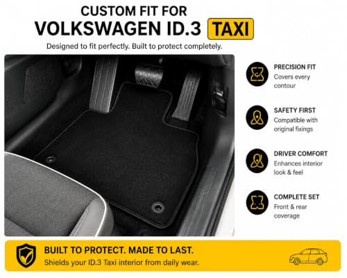 PCM - Tailored Fit Car Floor Mats for Volkswagen ID.3 Taxi Floor Mats 3 Piece Set 2021+ , Custom Fit, Waterproof, Anti-Slip Car Mats