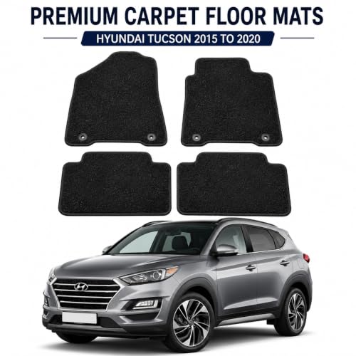 PCM - Tailored Fit Car Floor Mats for Hyundai TUCSON MODEL (2015-2020) - Anti Slip, Fitted With Clips & Granulated Backing - 4 Pc Floor Mat