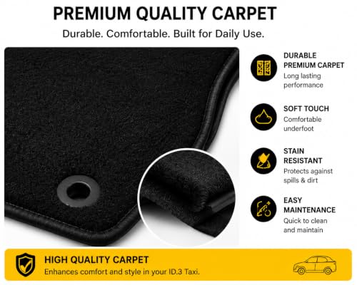 PCM - Tailored Fit Car Floor Mats for Volkswagen ID.3 Taxi Floor Mats 3 Piece Set 2021+ , Custom Fit, Waterproof, Anti-Slip Car Mats