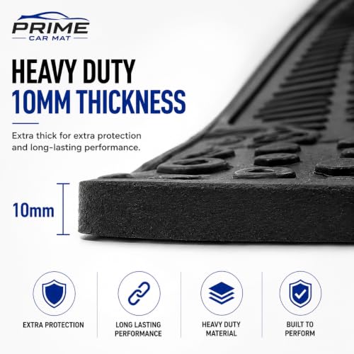 PCM - Universal 3 Piece Car Floor Mats – Heavy Duty 10mm Thick PVC Rubber Car Mats | Black Trim to Fit | Non-Slip All-Weather Protection | Universal Fit for Cars, SUVs & Vans