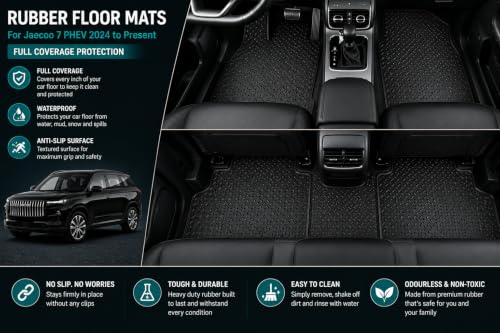 PCM - Car Floor Mats fits for Jaecoo 7 PHEV 2024 to Present, Custom Fit Carpet Car Mats, Full Coverage Floor Protection, Anti Slip Backing, Waterproof, Easy Clean ( , Rubber