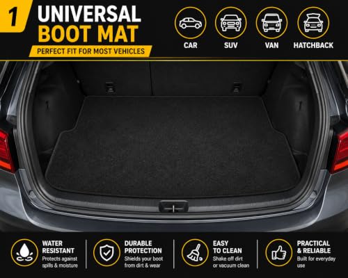 Universal Heavy Duty Boot Mat for Cars, SUVs & Vans | Trim to Fit Waterproof Cargo Liner | Anti-Slip Boot Floor Protector | Easy Clean All Weather Trunk Mat for Mud, Pets