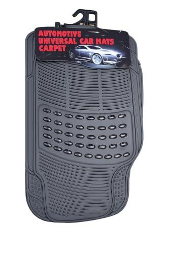 PCM - Universal 3 Piece Car Floor Mats – Heavy Duty 10mm Thick PVC Rubber Car Mats | Black Trim to Fit | Non-Slip All-Weather Protection | Universal Fit for Cars, SUVs & Vans