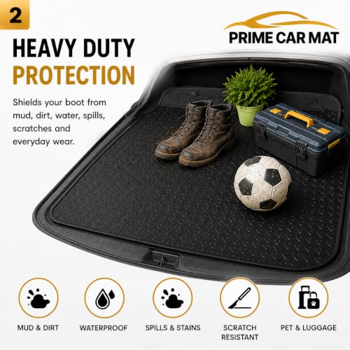 Universal Heavy Duty Boot Mat for Cars, SUVs & Vans | Trim to Fit Waterproof Cargo Liner | Anti-Slip Boot Floor Protector | Easy Clean All Weather Trunk Mat for Mud, Pets