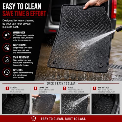PCM - Floor Mats for Citroen Berlingo Van 2019 To Present Full Coverage Floor Protection - Anti Slip & Fit Car Mat with Clips Easy to Clean Car Carpet - , 2Pc Van Mats (Rubber