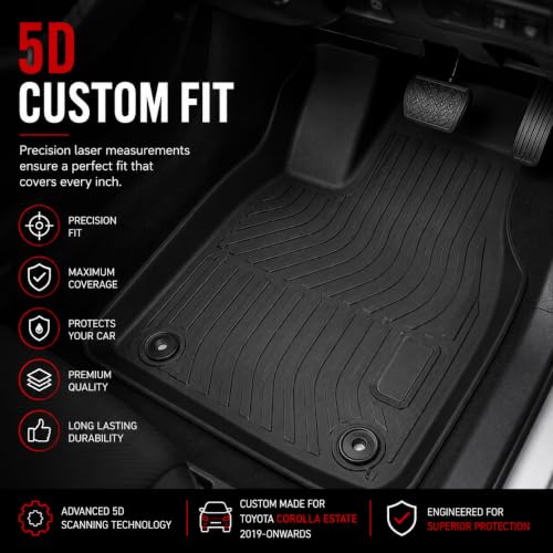 TPE Car Mats for Toyota Corolla Estate 2019-Onwards, Custom Fit Floor Mats, Waterproof All Weather Floor, Anti-Slip, Easy Clean, Full Set