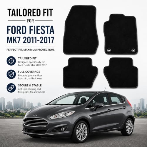 Car Mats Compatible With Ford Fiesta (2011-2017) Tailored Fit Car Floor Mats Set Anti Slip Mat - Non Slip Car Floor Mat - 4 Pc Floor Mat - 2 Clips