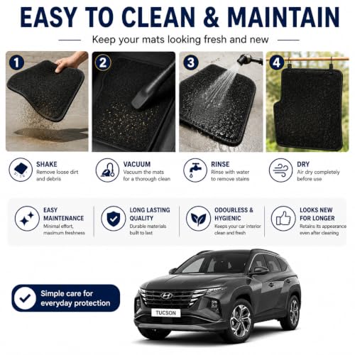 PCM- Car Floor Mats fits for Hyundai Tucson from 2021 ON - Tailored Car Mats - Car Floor Mat, with Anti Slip Backing - 4 pcs Floor Mat Set with 2 Clips