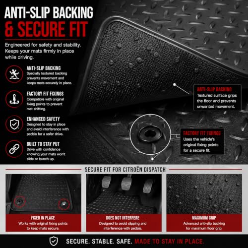 PCM - Floor Mats for Citroen Berlingo Van 2019 To Present Full Coverage Floor Protection - Anti Slip & Fit Car Mat with Clips Easy to Clean Car Carpet - , 2Pc Van Mats (Rubber