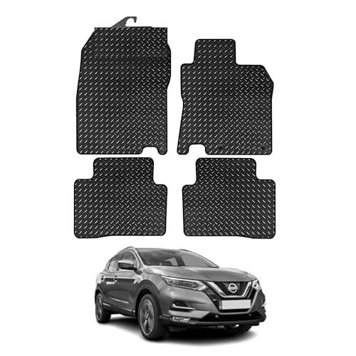 Car Mats For Nissan Qashqai 2014 to 2020 4 Piece Set With 2 Clips Tailored Fit Floor Mat Black - All Weather, Anti-Slip Backing