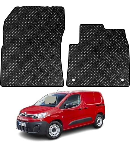 PRIME CAR MAT - Floor Mats for Citroen Berlingo Van 2019 To Present Full Coverage Floor Protection - Anti Slip & Fit Car Mat with Clips Easy to Clean Car Carpet - , 2Pc Van Mats (Rubber