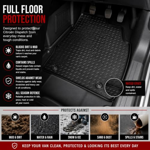 PCM - Floor Mats for Citroen Berlingo Van 2019 To Present Full Coverage Floor Protection - Anti Slip & Fit Car Mat with Clips Easy to Clean Car Carpet - , 2Pc Van Mats (Rubber