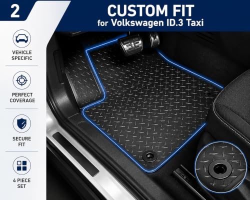 PCM - Tailored Fit Car Floor Mats for Volkswagen ID.3 Taxi Floor Mats 3 Piece Set 2021+ Rubber, Custom Fit, Waterproof, Anti-Slip Car Mats