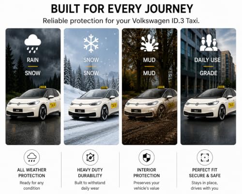 PCM - Tailored Fit Car Floor Mats for Volkswagen ID.3 Taxi Floor Mats 3 Piece Set 2021+ , Custom Fit, Waterproof, Anti-Slip Car Mats