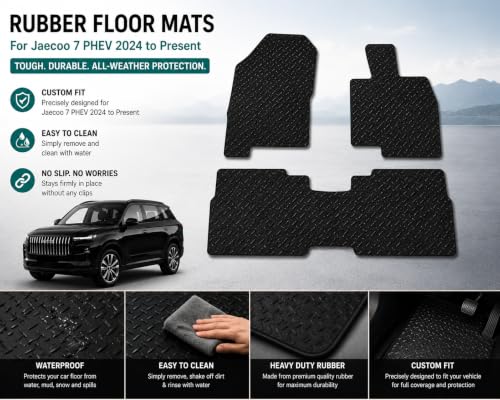 PCM - Car Floor Mats fits for Jaecoo 7 PHEV 2024 to Present, Custom Fit Carpet Car Mats, Full Coverage Floor Protection, Anti Slip Backing, Waterproof, Easy Clean ( , Rubber