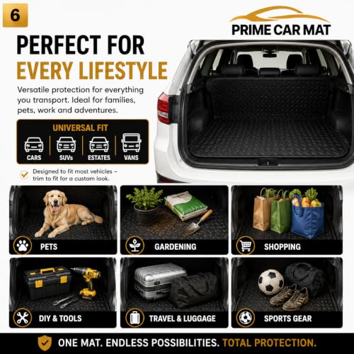 Universal Heavy Duty Boot Mat for Cars, SUVs & Vans | Trim to Fit Waterproof Cargo Liner | Anti-Slip Boot Floor Protector | Easy Clean All Weather Trunk Mat for Mud, Pets