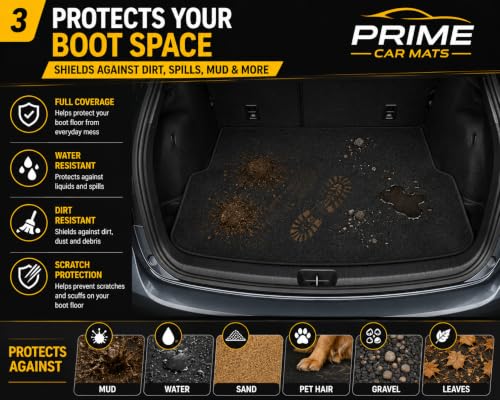 Universal Heavy Duty Boot Mat for Cars, SUVs & Vans | Trim to Fit Waterproof Cargo Liner | Anti-Slip Boot Floor Protector | Easy Clean All Weather Trunk Mat for Mud, Pets