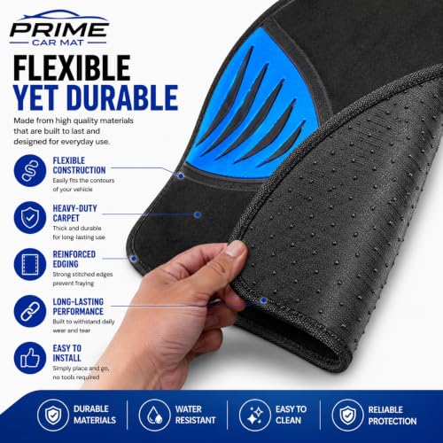 PCM - Universal 4 Piece Car Floor Mats – Blue Pad Car Mats | Black Trim to Fit | Non-Slip All-Weather Protection | Universal Fit for Cars, SUVs & Vans