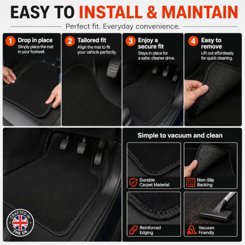 PCM - Car Floor Mats for Universal Car or Van Tailored Heavy Duty Car Floor Mats 4PC Set Non Slip Carpet