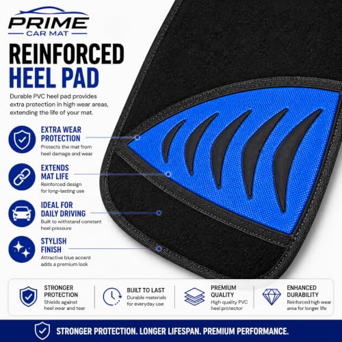 PCM - Universal 4 Piece Car Floor Mats – Blue Pad Car Mats | Black Trim to Fit | Non-Slip All-Weather Protection | Universal Fit for Cars, SUVs & Vans