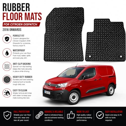 PCM - Floor Mats for Citroen Berlingo Van 2019 To Present Full Coverage Floor Protection - Anti Slip & Fit Car Mat with Clips Easy to Clean Car Carpet - , 2Pc Van Mats (Rubber
