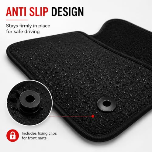 Car Mats Compatible With Ford Fiesta (2011-2017) Tailored Fit Car Floor Mats Set Anti Slip Mat - Non Slip Car Floor Mat - 4 Pc Floor Mat - 2 Clips