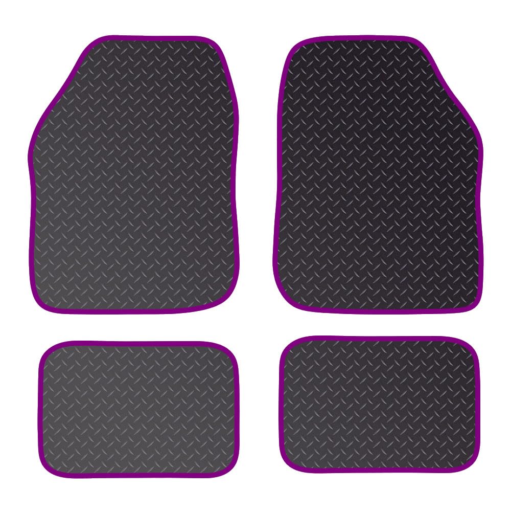 PCM - Rubber Car Floor Mats for Universal Car or Van Tailored Heavy Duty Car Floor Mats 4PC Set Non Slip & Waterproof (PURPLE EDGING)