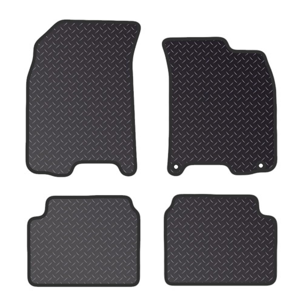 PRIME CAR MAT - Fits Chevrolet Aveo/Kalos 2002-2008 - Black Heavy Duty Rubber 5mm - Tailored Car Mats - Car Floor Mat, with Anti Slip Backing - 4 pcs Floor Mat Set with 2 Clips