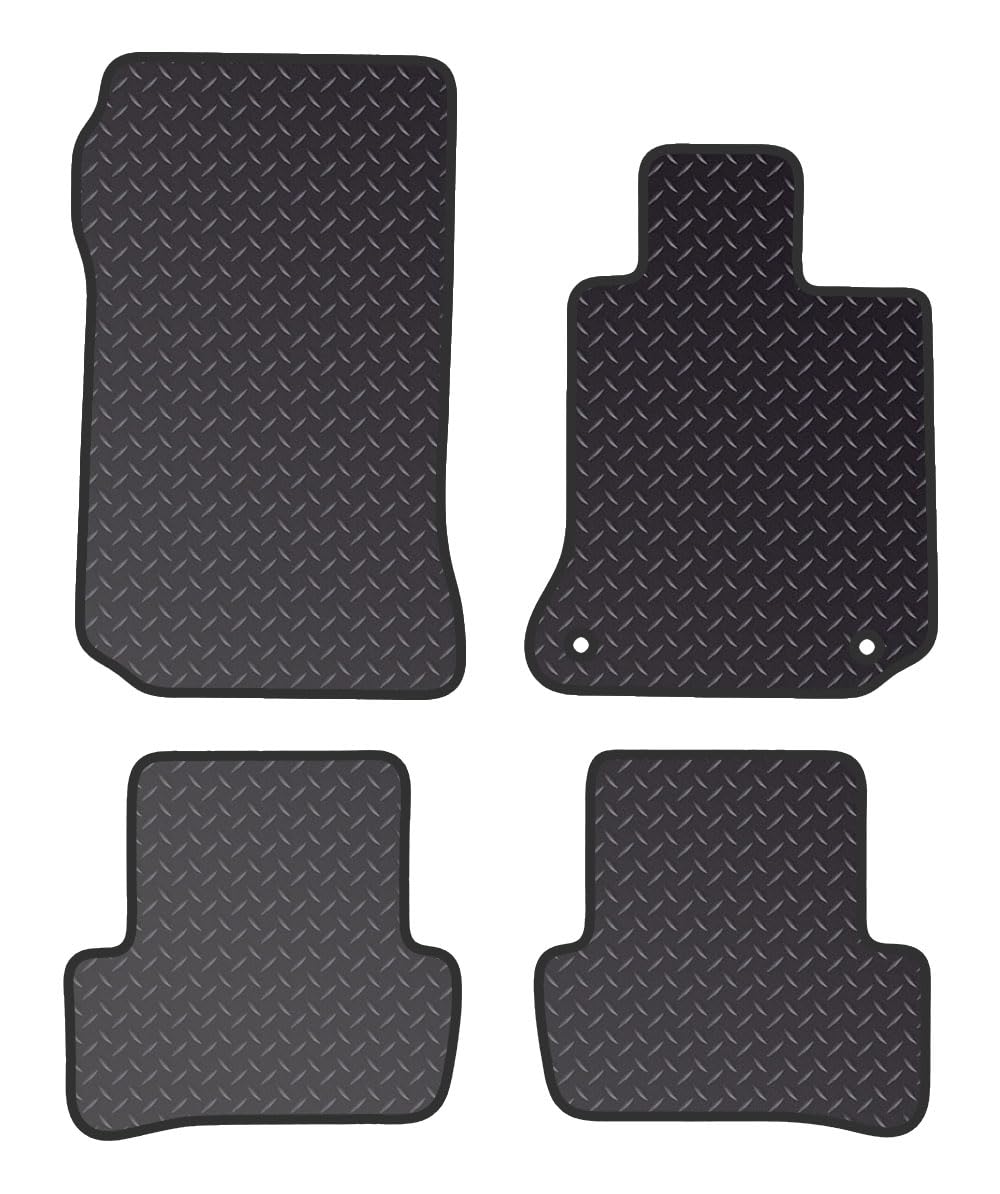 PCM - Car Floor Mats for Mercedes C CLASS W204-S204 MANUAL (2007-2014) 2 CLIPS - Black Heavy Duty Rubber 5mm - Tailored Car Mats - Car Floor Mat, with Anti Slip Backing - 4 pcs Floor Mat Set