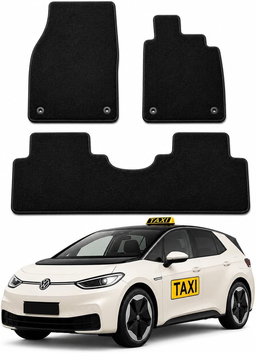 PCM - Tailored Fit Car Floor Mats for Volkswagen ID.3 Taxi Floor Mats 3 Piece Set 2021+ White Edging Rubber, Custom Fit, Waterproof, Anti-Slip Car Mats